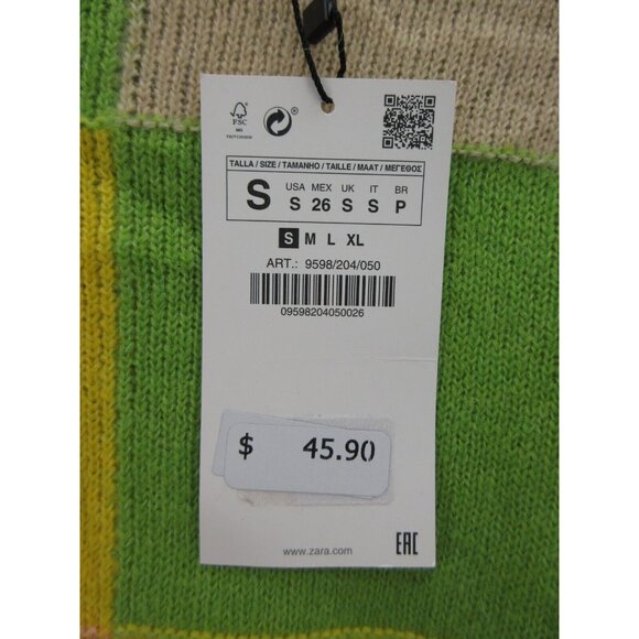 Zara Sweater Small Yellow Alpaca Crop Pullover Patches Colorful NEW - Picture 9 of 11